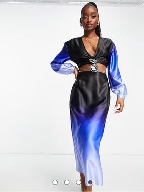 ASOS Black to Blue Ombre Cut-Out Satin Midi Dress